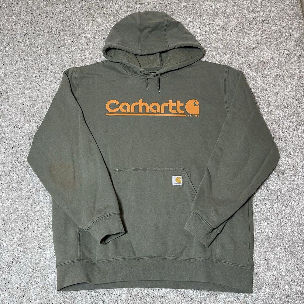 Carhartt Rain Defender Mens XL Loose Fit Pullover Hoodie Dark Green Orange
